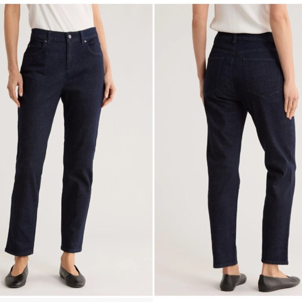 Eileen Fisher Dark Wash Straight Leg Jeans - Size L